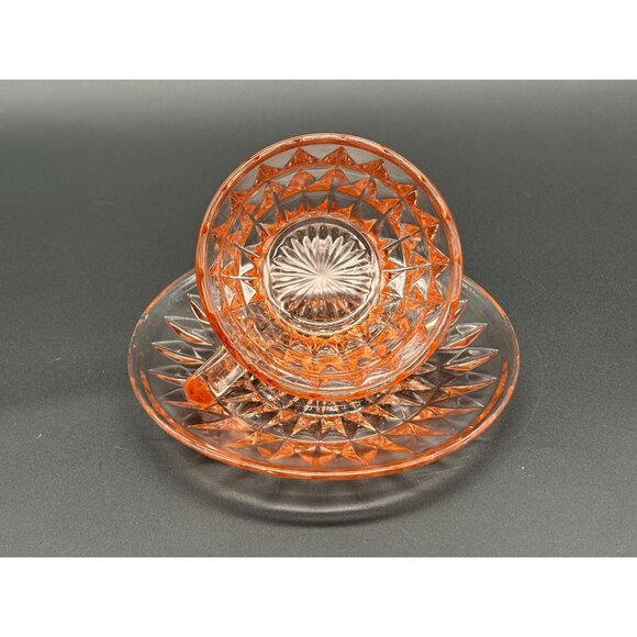 1930s Jeannette Glass Windsor Pink Depression Glass Teacup & Saucer Set - Picture 3 of 5